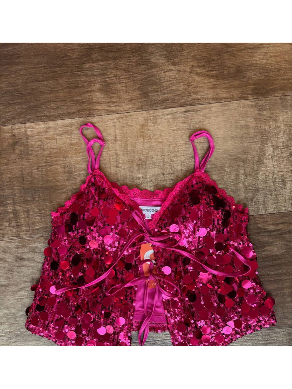 Hot Pink Sequin Lace Cami Top